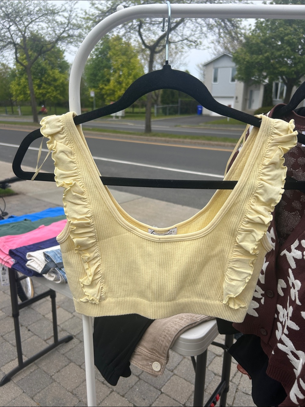 Zara Lemon Ruffle Ribbed Crop Tank